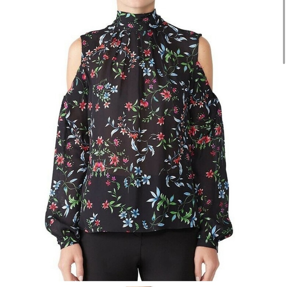 Milly Sheer Dana Top 6 Cold Shoulder Floral Print